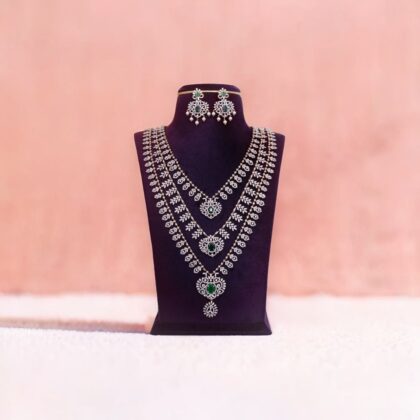 Emerald Queen Bridal Necklace Set – Silver Finish