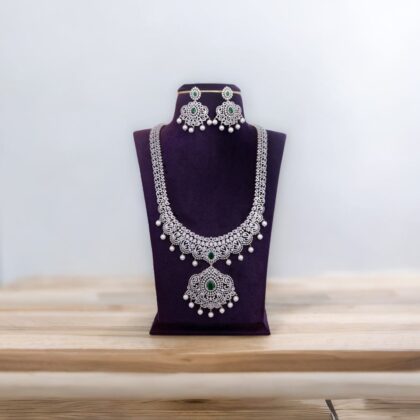 Royal Emerald Bridal Choker Set – Silver Finish